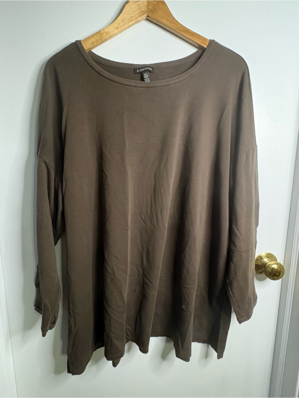 Eileen Fisher Sz 2X Crewneck Pullover Longline Top Minimalist Lagenlook Lounge